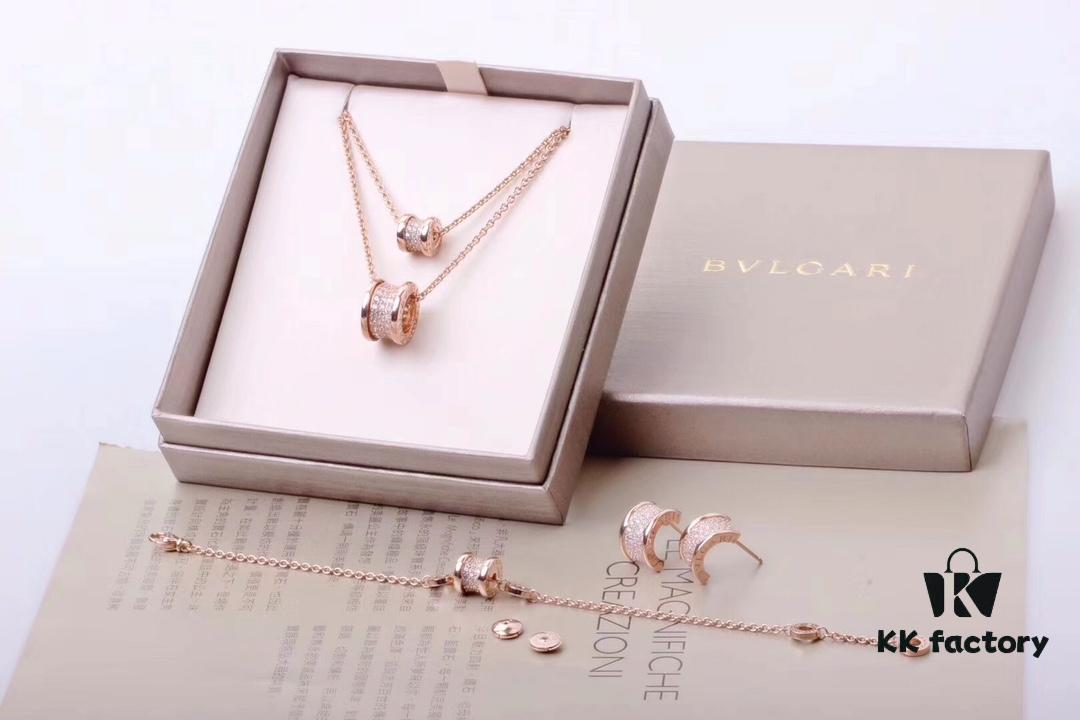 692fc56599f2d84055c889c8 Bvlgari Full Diamond Set: Earrings, Bracelet, Necklace in Small and Large Sizes - 18K Gold with Imported 925 Sterling Silver, Heavy Gold Plating, Top-Tier Craftsmanship