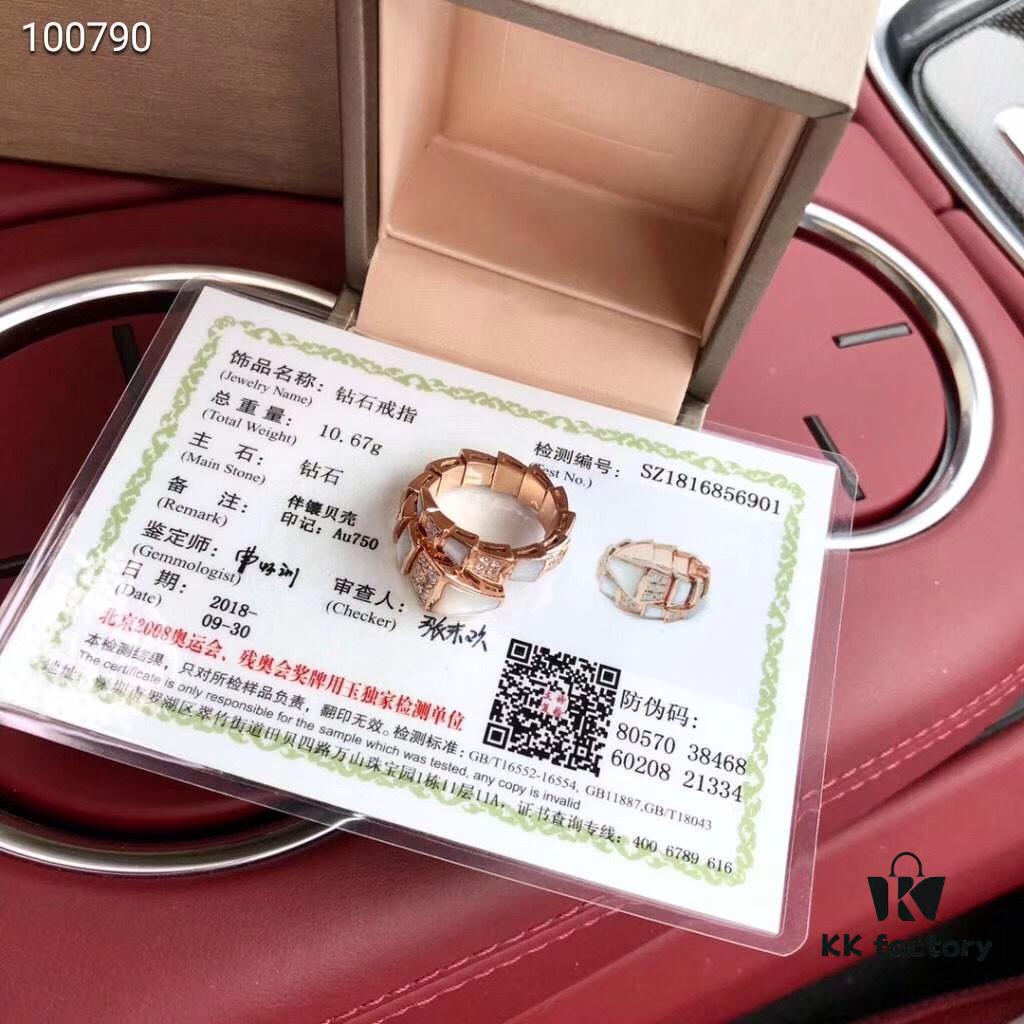 692fc57f99f2d84055c889f2 Bvlgari SERPENTI Series 18K Rose Gold Mother-of-Pearl Diamond Snake Ring