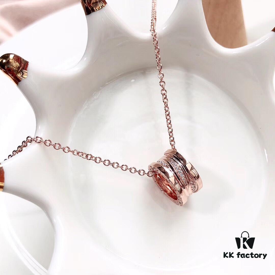 692fc58e99f2d84055c88a08 New Arrival! Bvlgari B.zero Design Legend Series Diamond-Paved Spiral Rose Gold and White Gold Necklace