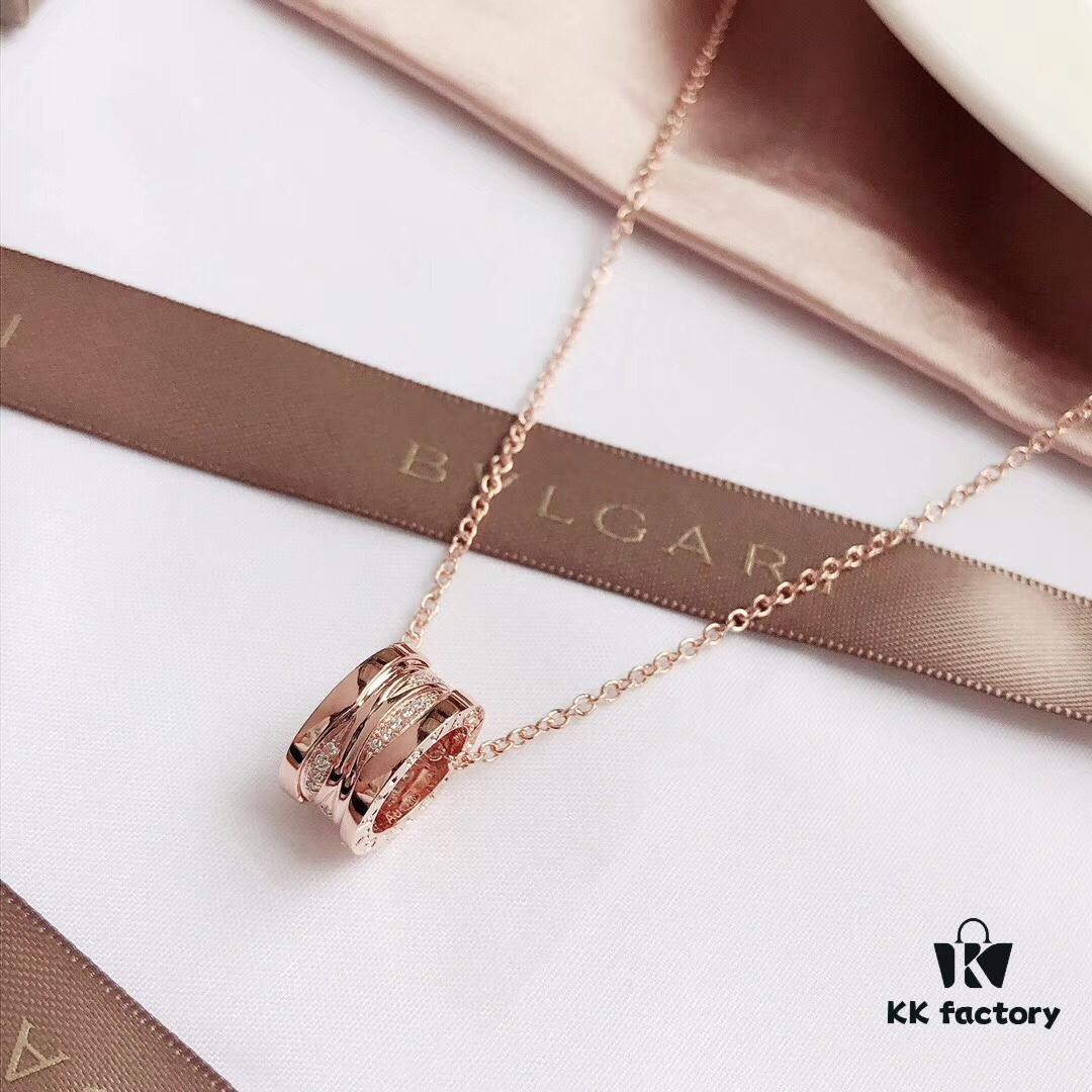 692fc58e99f2d84055c88a0a New Arrival! Bvlgari B.zero Design Legend Series Diamond-Paved Spiral Rose Gold and White Gold Necklace