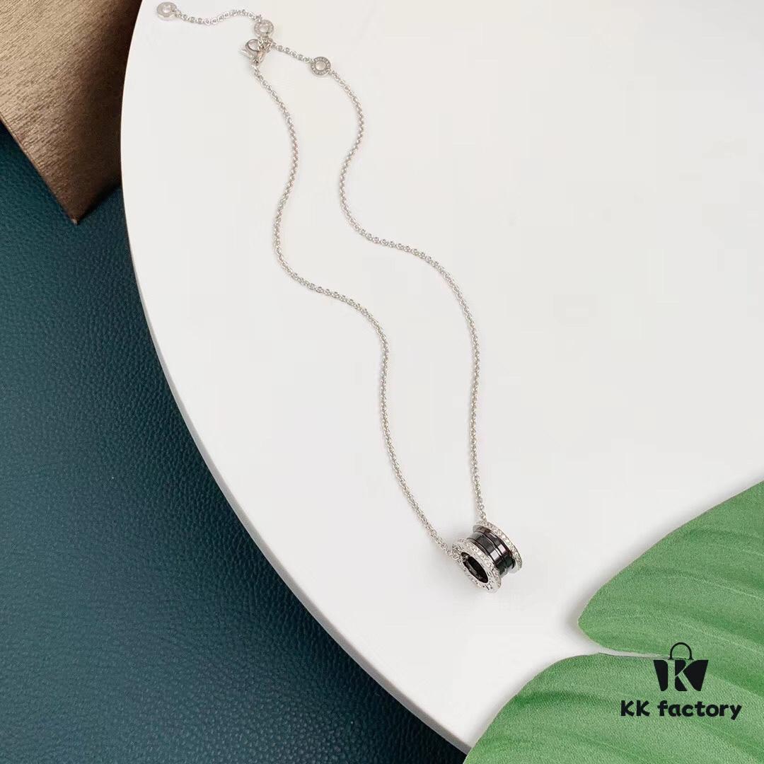BVLGARI / B.zero1 Necklace with Iconic Spiral Design, Black Ceramic and Diamond-Paved Edges