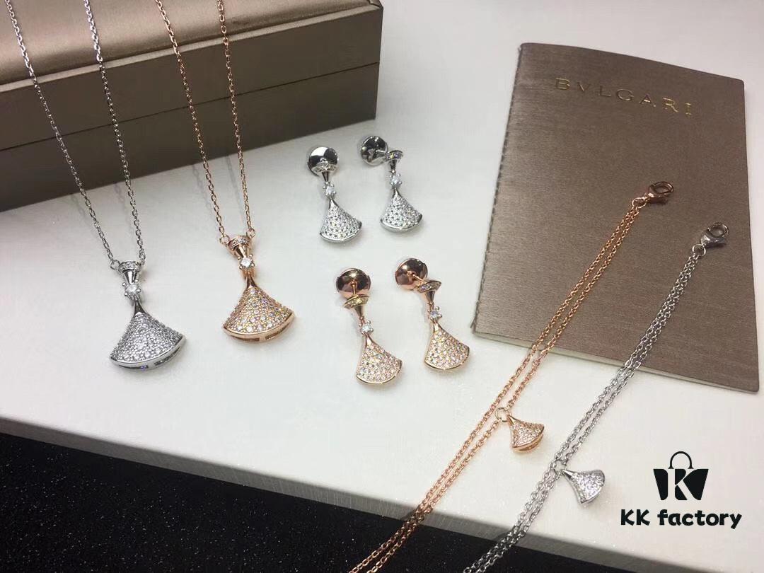 692fc5bf99f2d84055c88a59 Top-Tier Replica BVLGARI Diva Series Fan-Shape Full Diamond Set: Dress Necklace, Bracelet, and Earrings - Luxury Custom Design in 18K Rose Gold/White Gold Plated Pure Silver with 925 Sterling Silver Anti-Allergy Ear Posts