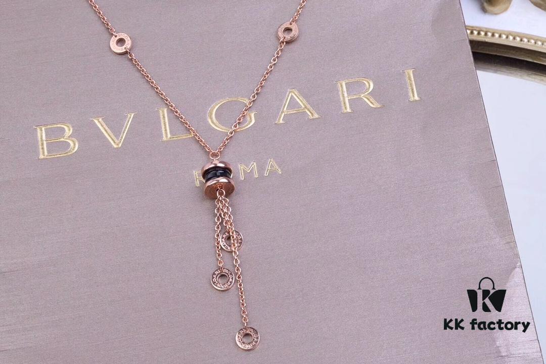 692fc5d799f2d84055c88a7a Bvlgari Black Ceramic Tassel Necklace in 925 Sterling Silver with 18K Gold Plating