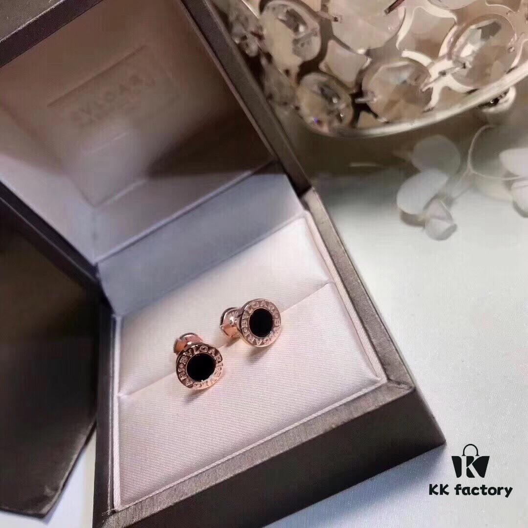UFO Back Ear Studs [Proxy Purchase Version] BVLGARI Bulgari Classic Black and White Ceramic Earrings with Mother-of-Pearl and Onyx Inlay, Double-Sided Wearable Design