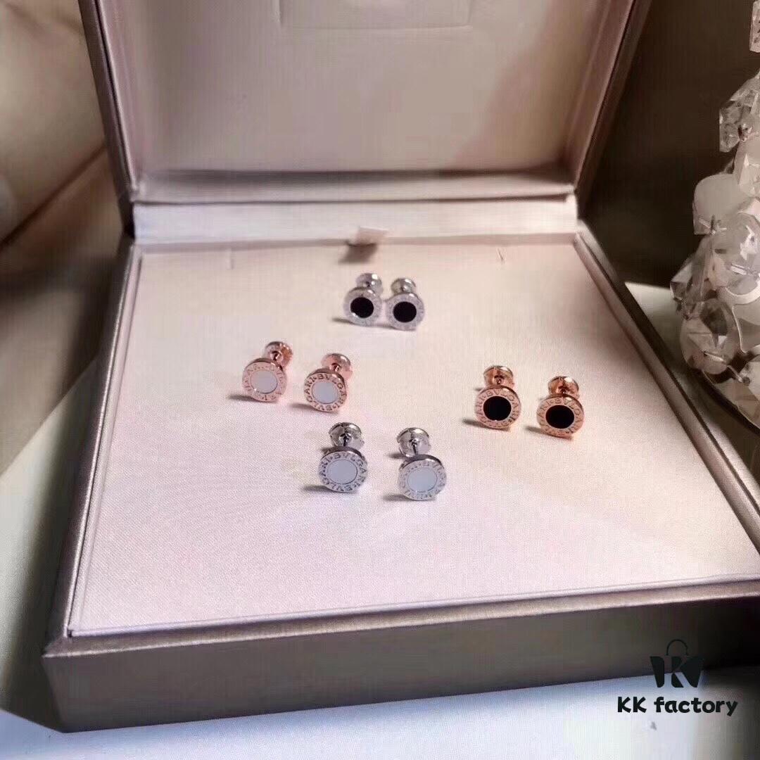 UFO Back Ear Studs [Proxy Purchase Version] BVLGARI Bulgari Classic Black and White Ceramic Earrings with Mother-of-Pearl and Onyx Inlay, Double-Sided Wearable Design
