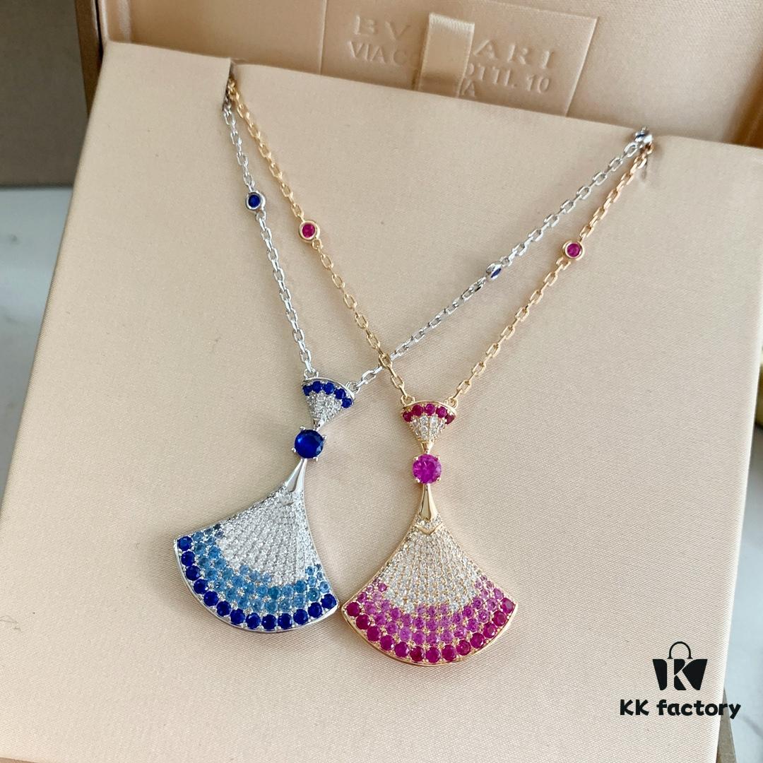 692fc65b99f2d84055c88b65 🎄 Christmas Gift 🎁 BVLGARI Bulgari New Full Diamond Fan Necklace, Electroplated V Gold Material