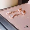 Bvlgari Diva Series Triple Flower Long Stud Earrings, High-End Custom Design, S925 Sterling Silver Pin with Imported Gold-Like Plating, Diamond-Encrusted Black Onyx, White Mother-of-Pearl, Red Agate, and Fan-Shaped Pendant
