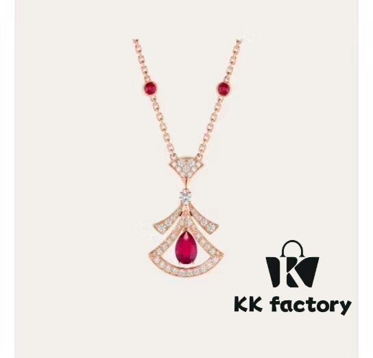 Bvlgari Diva Series Necklace, Same as Wang Ou's Style, Red Diamond, Hollow-out Dress Design, Premium German Imported S925 Sterling Silver with Thick Gold Plating