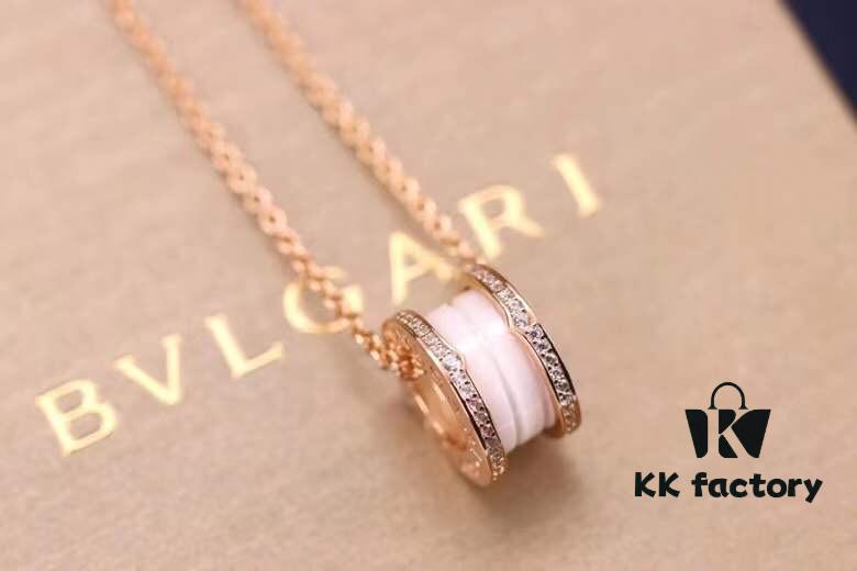 692fc6ab99f2d84055c88c00 Bvlgari B.zero1 Pink Gold Full Diamond White Ceramic Necklace