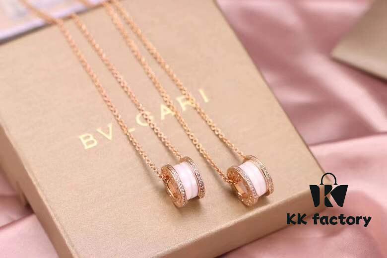692fc6ab99f2d84055c88c01 Bvlgari B.zero1 Pink Gold Full Diamond White Ceramic Necklace