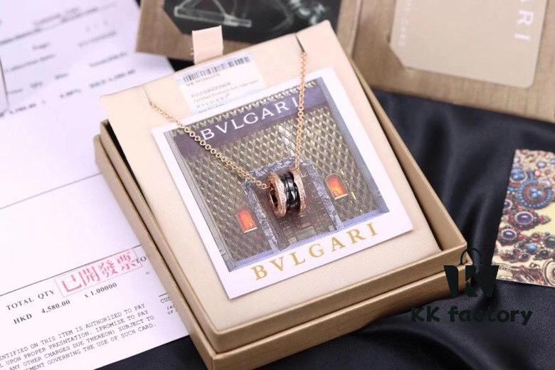 Bvlgari Sterling Silver Full Diamond Rose Gold Black Ceramic Necklace