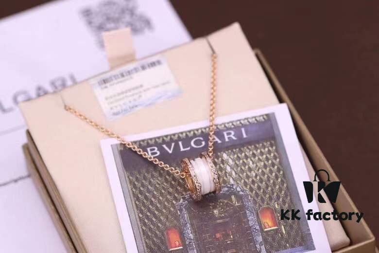 692fc6ae99f2d84055c88c0a Bvlgari B.zero1 Pink Gold Full Diamond White Ceramic Necklace