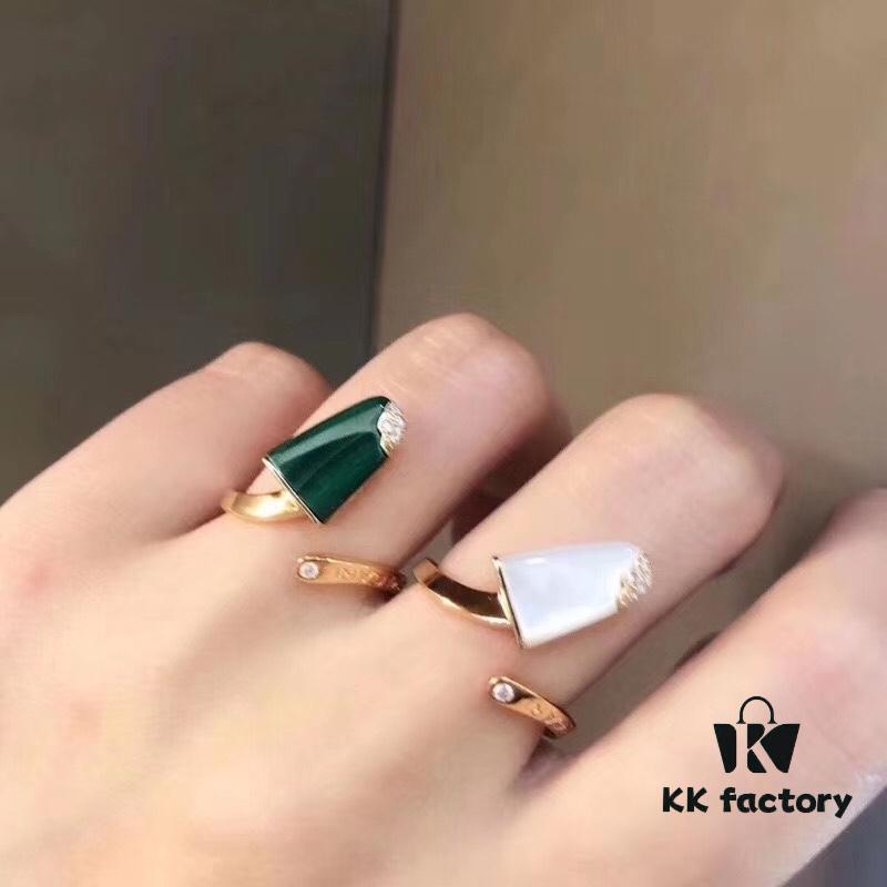 692fc6ec99f2d84055c88cbb BVLGARI Summer Cool - Bulgari's Latest Ice Cream Ring, Open-Style Ring with S925 Sterling Silver Inlaid with White Mother-of-Pearl, Malachite, and Onyx, 18K Rose Gold Plated, Precise Craftsmanship, Sealed Back with Logo Engraving, Pink for Qixi Festival