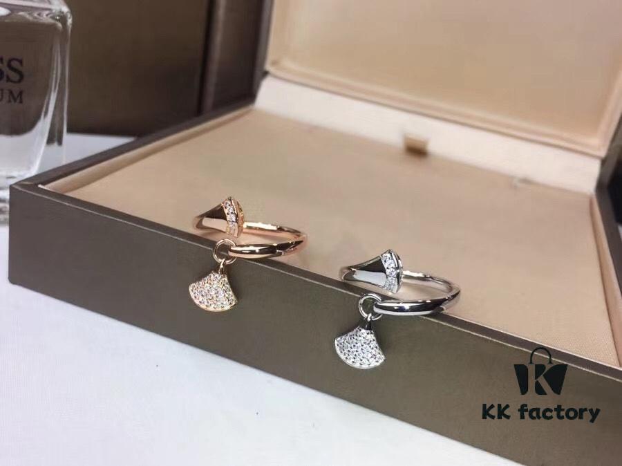 High-End Custom BVLGARI Diva Series Fan-Shaped Micro-Pave Ring in 18K Rose/White Gold Plating with Imported Zirconia