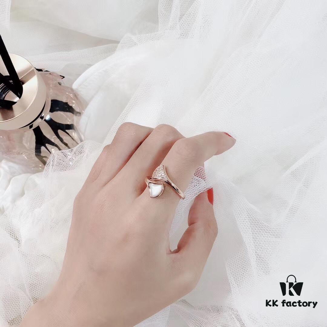BVLGAR Classic Reimagined: Bvlgari Shell Dress Ring with Serpent Design, Adjustable Silver Gold Plated Ring Featuring Natural Mother of Pearl and Brilliant Diamonds