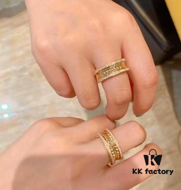 692fc70499f2d84055c88cee New BVLGARI B.zero1 Rock Series Spring Ring with Rivet Design, Full Diamond Inlay, Unisex Couple Rings