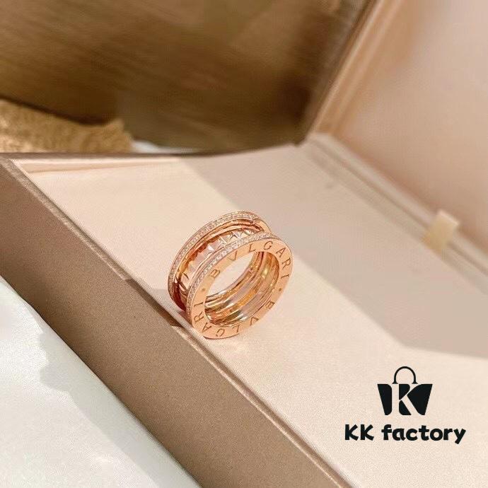 692fc70599f2d84055c88cf3 New BVLGARI B.zero1 Rock Series Spring Ring with Rivet Design, Full Diamond Inlay, Unisex Couple Rings