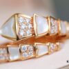 692fc70b99f2d84055c88d00 Bvlgari Serpenti Series White Mother-of-Pearl Diamond-Inlaid Snake Ring, V Gold Material with Imported High-Carbon Diamonds, Hand-Set, Adjustable Unisex Ring