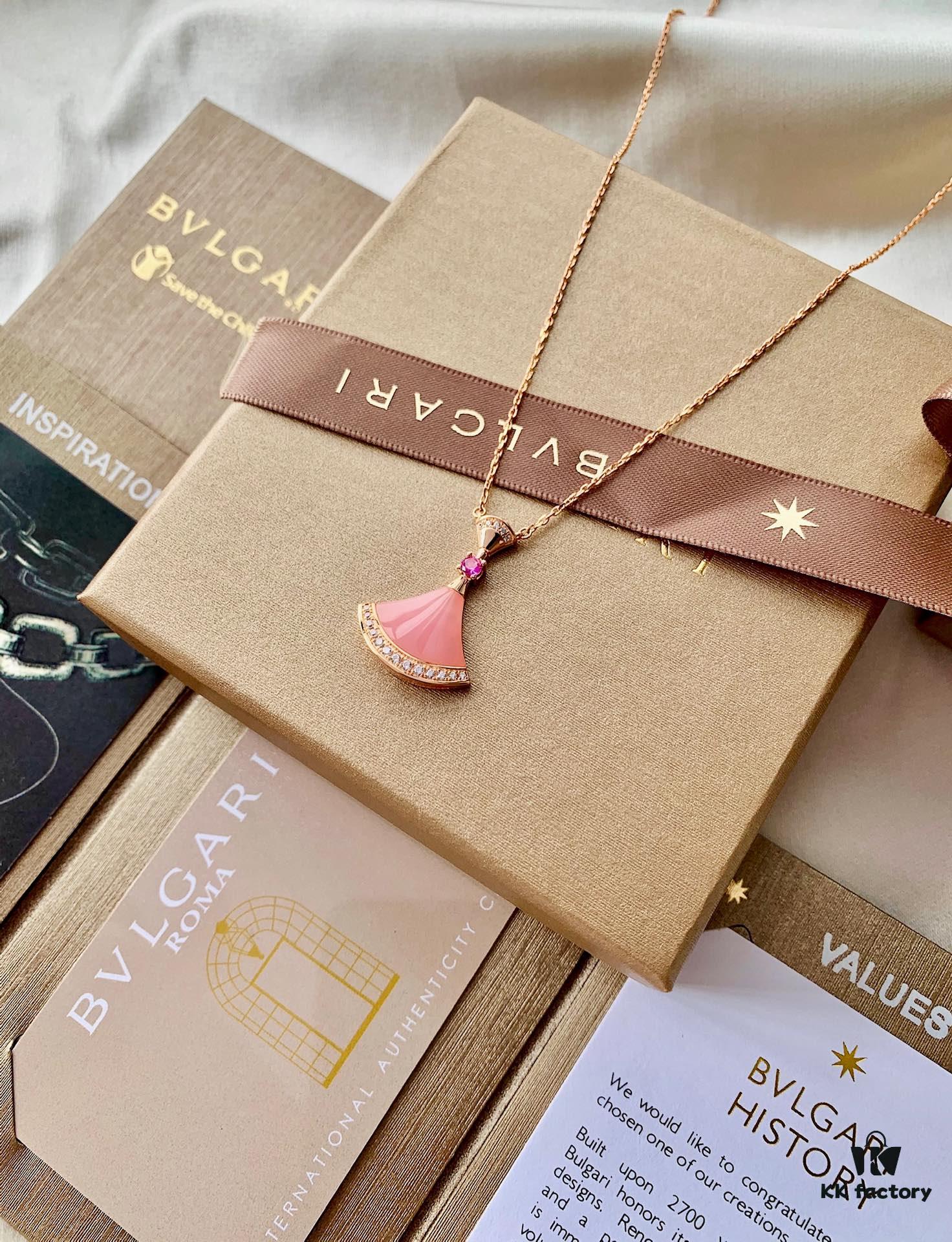692fc74999f2d84055c88d7e BVLGARI Bvlgari Series Rose Gold Round Stud Earrings & Divas Dream Pink Diamond-Set Fan Pendant Necklace (2020 Limited Edition for Valentine's Day)