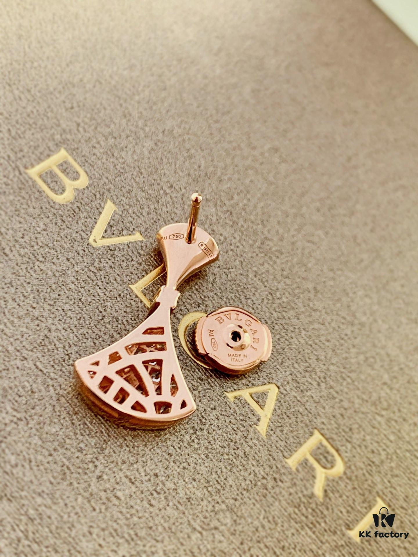 692fc75399f2d84055c88d8c BVLGARI Bulgari Series Rose Gold Round Stud Earrings and Sparkling Diamond Fan-Shaped Drop Earrings