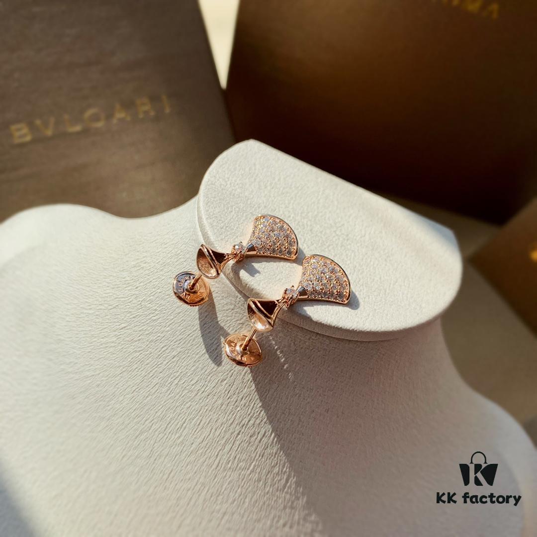 692fc75399f2d84055c88d8e BVLGARI Bulgari Series Rose Gold Round Stud Earrings and Sparkling Diamond Fan-Shaped Drop Earrings