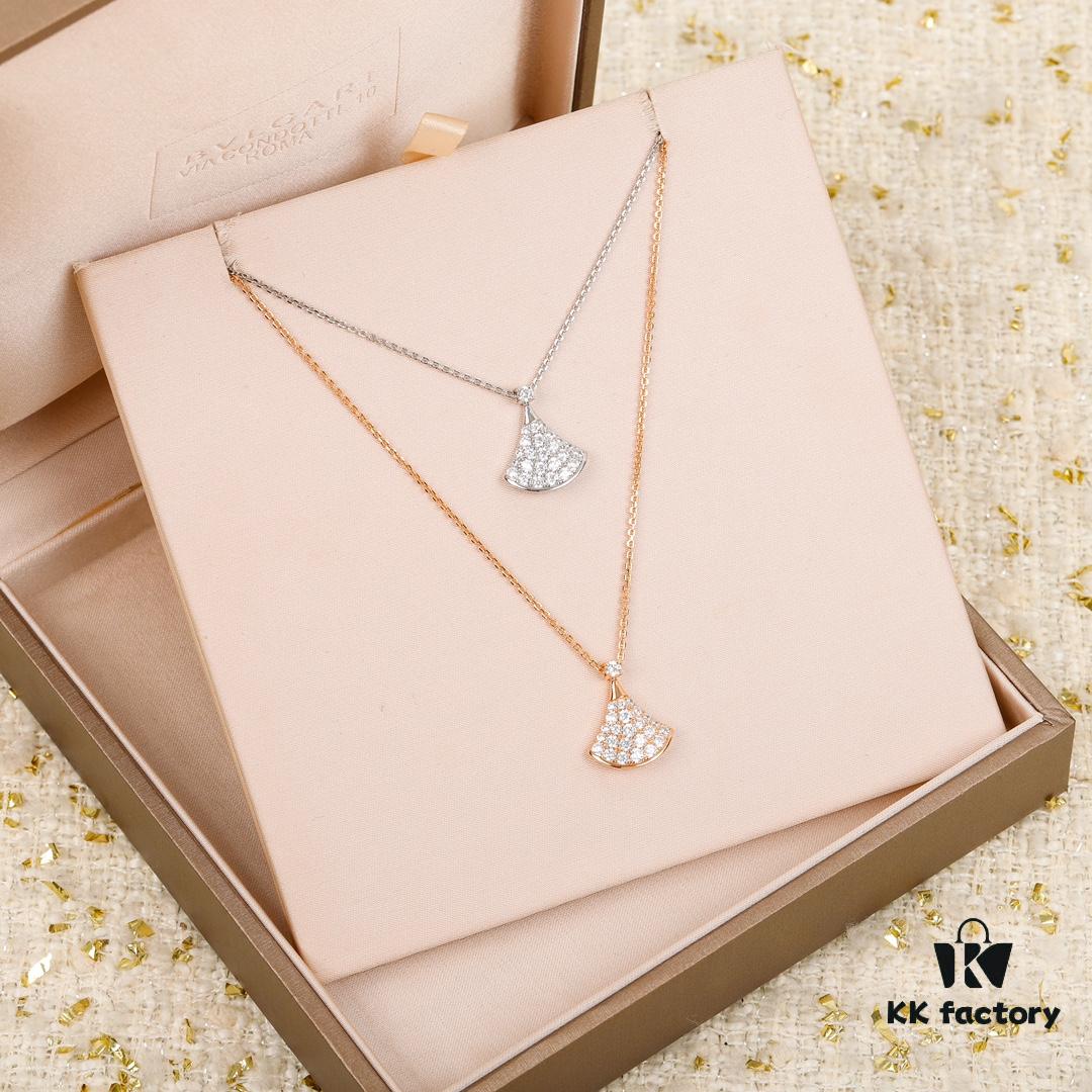 692fc79399f2d84055c88dde Silver Material 204318 | Xiaoskirt Necklace Z+ | Authentic Bulgari Diva Diamond-Paved Fan Necklace Replica