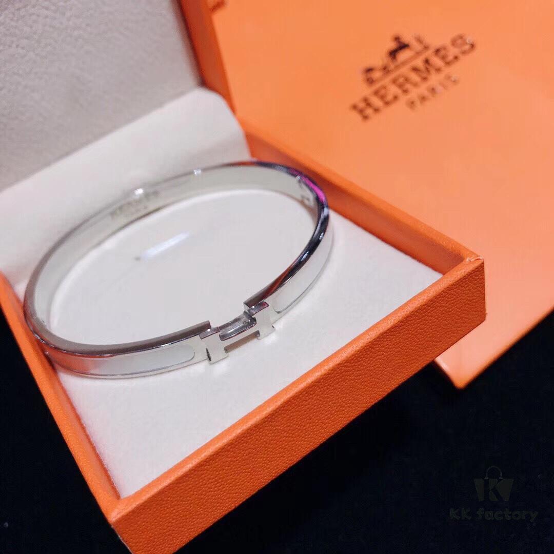 692fc83b99f2d84055c88ed6 Hermes Titanium Steel with Natural White Shell Narrow Bracelet - Classic Design