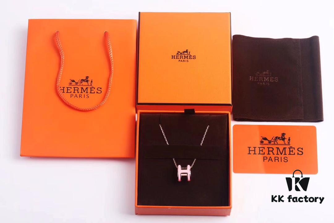 692fc86899f2d84055c88f1d Hermès Enamel Curved H Necklace 2017 Version with Chain Design – Gold, Rose Gold, and White Gold Options