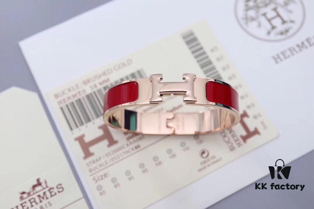 692fc87a99f2d84055c88f3e HERMES Enamel H Bracelet - Rose Gold Edge