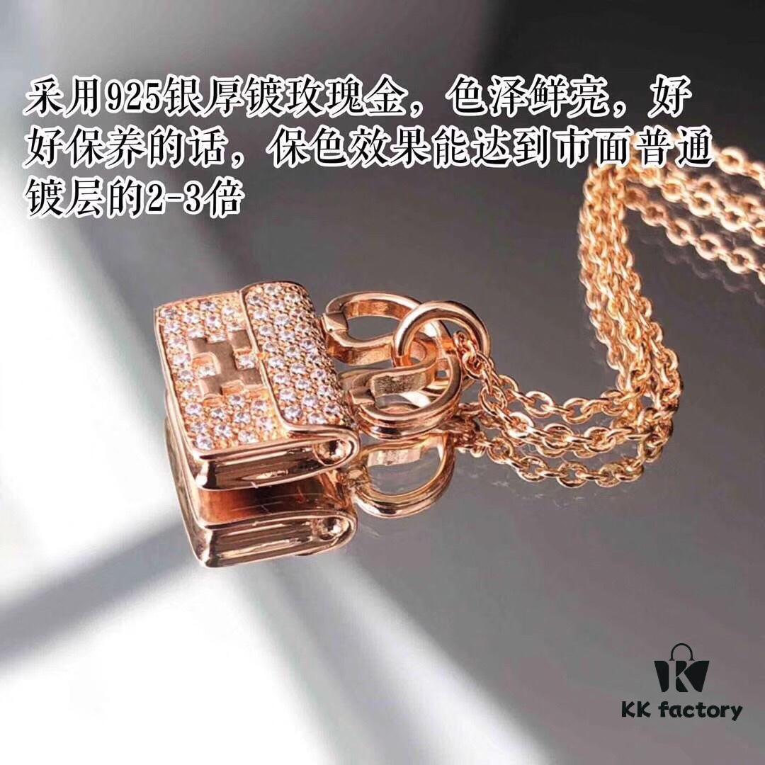 692fc89099f2d84055c88f68 Hermes Constance Amulette Fully Diamond-Encrusted Bag Pendant Necklace, Crafted in Heavy 925 Sterling Silver