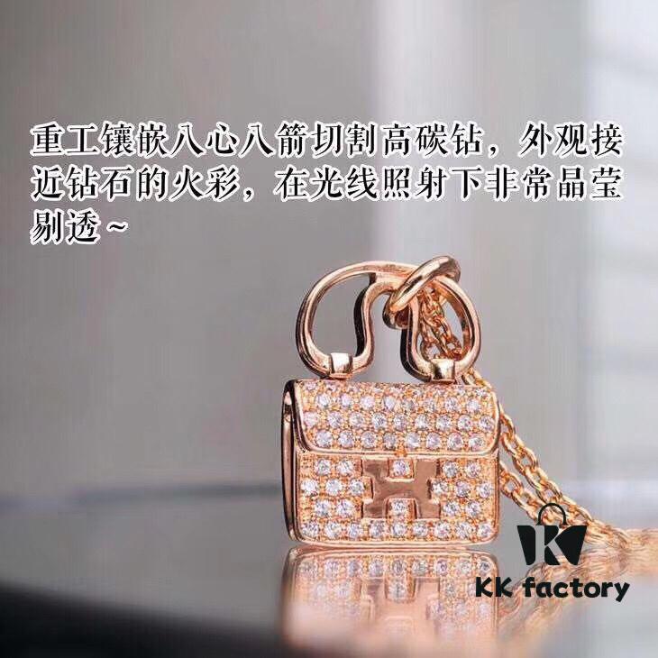 692fc89199f2d84055c88f6a Hermes Constance Amulette Fully Diamond-Encrusted Bag Pendant Necklace, Crafted in Heavy 925 Sterling Silver