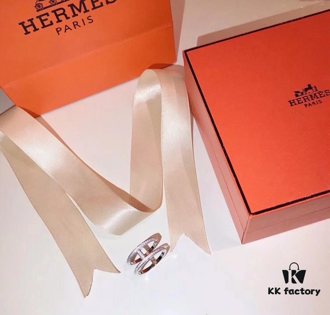 Hermes H I-Beam Ring, High-Quality Original Order, 1:1 Perfect Reproduction in 925 Sterling Silver with Micro-Pave Craftsmanship