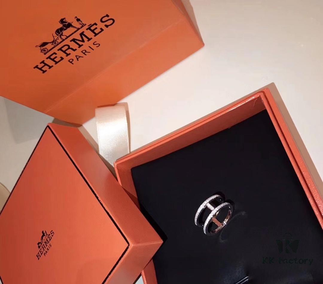 Hermes H I-Beam Ring, High-Quality Original Order, 1:1 Perfect Reproduction in 925 Sterling Silver with Micro-Pave Craftsmanship