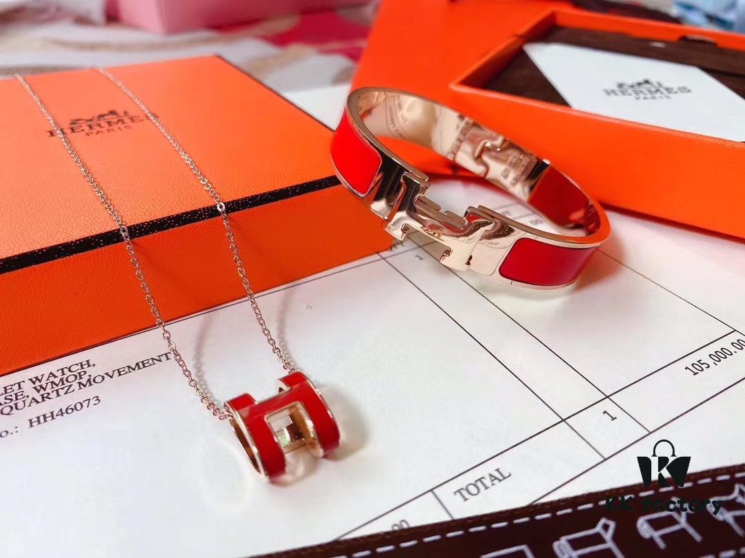 692fc8f299f2d84055c89019 Hermès Bracelet & H Necklace Set - Premium Quality, Rose Gold, Classic Red, Long-Lasting Color