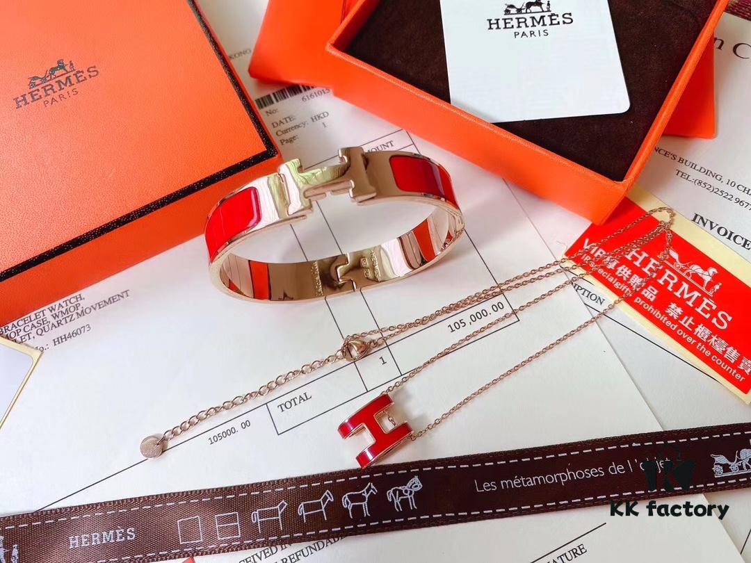692fc8f399f2d84055c8901e Hermès Bracelet & H Necklace Set - Premium Quality, Rose Gold, Classic Red, Long-Lasting Color