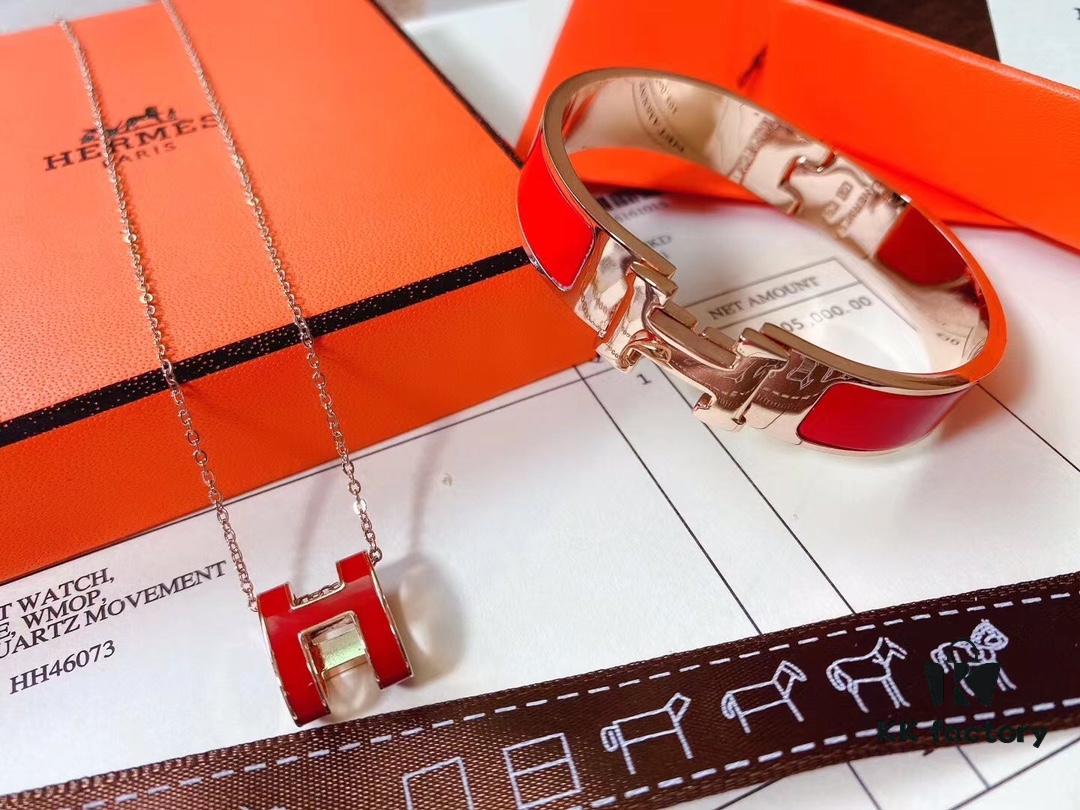 692fc8f399f2d84055c8901f Hermès Bracelet & H Necklace Set - Premium Quality, Rose Gold, Classic Red, Long-Lasting Color