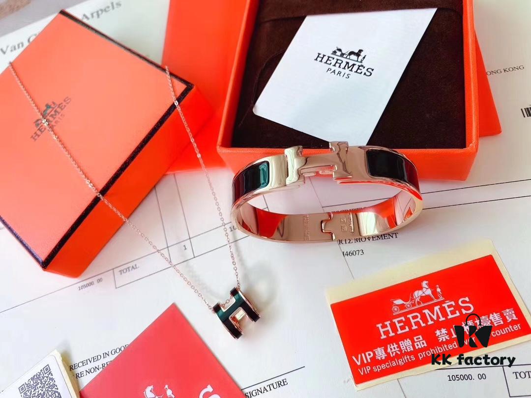 692fc8f699f2d84055c89023 Hermès Bracelet & H Necklace Set - Premium Quality, Rose Gold & Classic Black, Long-Lasting Color