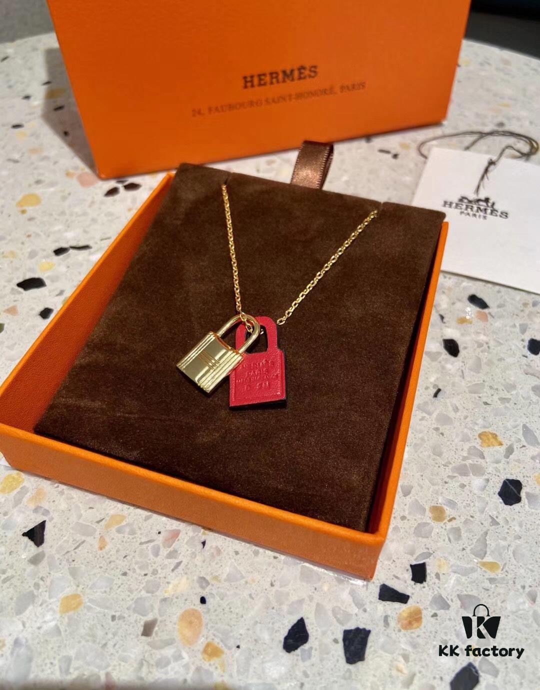 692fc90799f2d84055c8904a Hermès O'Kelly Lock Necklace, Premium Brass with Thick Gold Plating, Adjustable Chain Length, Multiple Colors Available for Versatile Styling