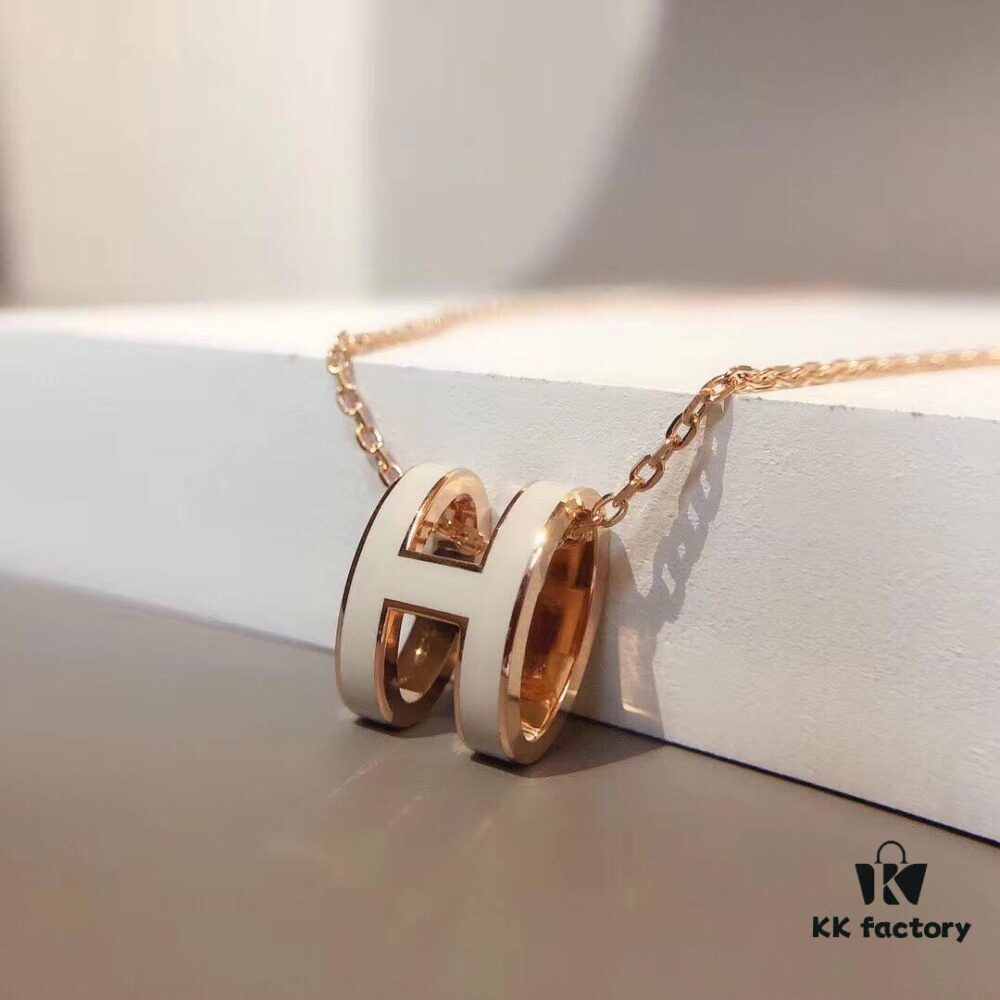692fc90999f2d84055c8904f Hermes Pop H Enamel Necklace in Rose Gold with Milk Tea Gray