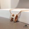 Hermes Pop H Enamel Necklace in Rose Gold with Milk Tea Gray