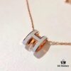 Hermes Pop H Enamel Necklace in Rose Gold with Milk Tea Gray