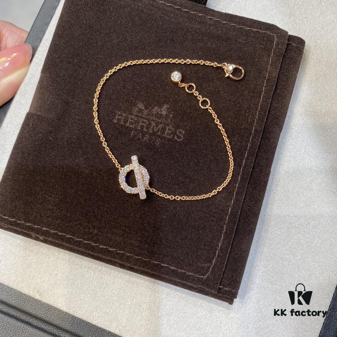692fc91799f2d84055c8906f Hermes Finesse Rose Gold Diamond Y Necklace and Bracelet, Exquisite Mini Hollow-Out Circle Design with Refined Craftsmanship