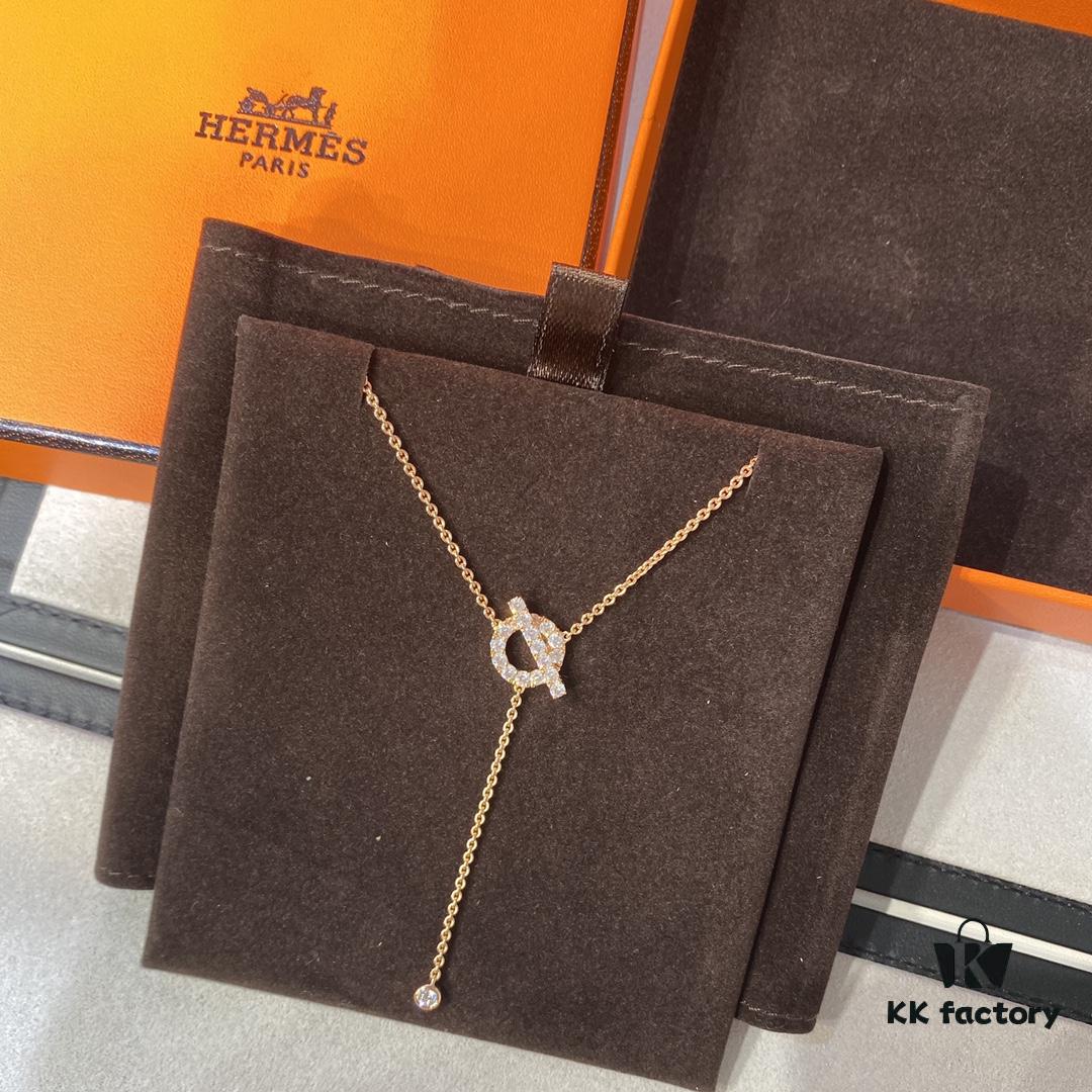 692fc91999f2d84055c89074 Hermes Finesse Rose Gold Diamond Y Necklace and Bracelet, Mini Hollow-out Circle with Bar Design, Exquisite Craftsmanship, CNC Precision Carved, Imported Silicon Titanium Diamonds, Hand-Set Stones, Jewelry-Grade Finish