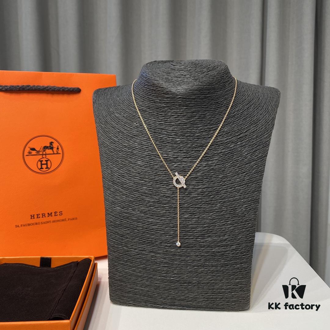 692fc91a99f2d84055c89076 Hermes Finesse Rose Gold Diamond Y Necklace and Bracelet, Mini Hollow-out Circle with Bar Design, Exquisite Craftsmanship, CNC Precision Carved, Imported Silicon Titanium Diamonds, Hand-Set Stones, Jewelry-Grade Finish