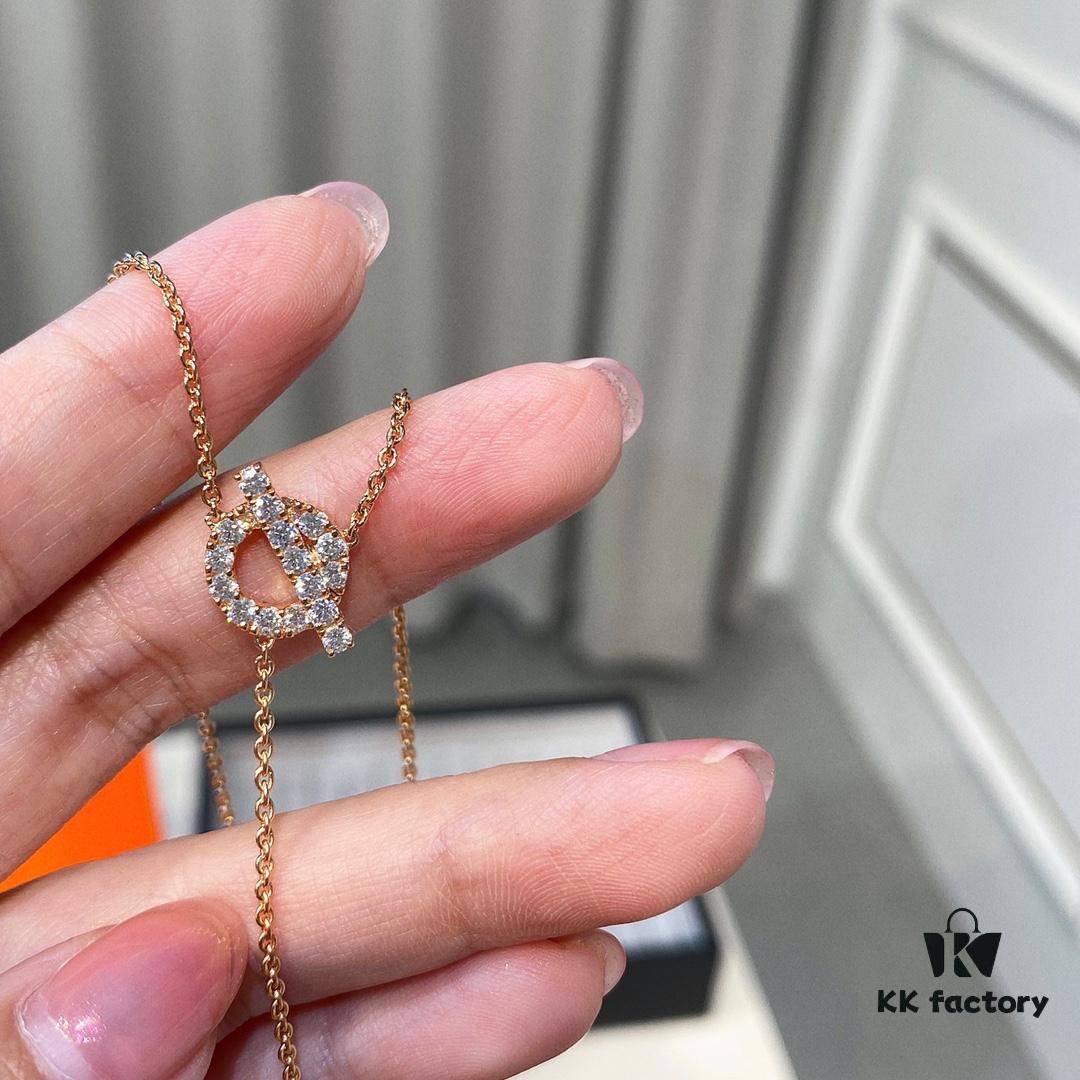692fc91b99f2d84055c89077 Hermes Finesse Rose Gold Diamond Y Necklace and Bracelet, Mini Hollow-out Circle with Bar Design, Exquisite Craftsmanship, CNC Precision Carved, Imported Silicon Titanium Diamonds, Hand-Set Stones, Jewelry-Grade Finish