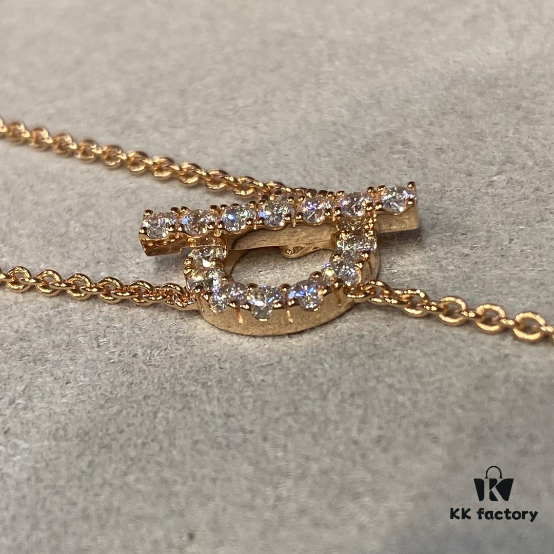 692fc91c99f2d84055c89079 Hermes Finesse Rose Gold Diamond Y Necklace and Bracelet, Mini Hollow-out Circle with Bar Design, Exquisite Craftsmanship, CNC Precision Carved, Imported Silicon Titanium Diamonds, Hand-Set Stones, Jewelry-Grade Finish
