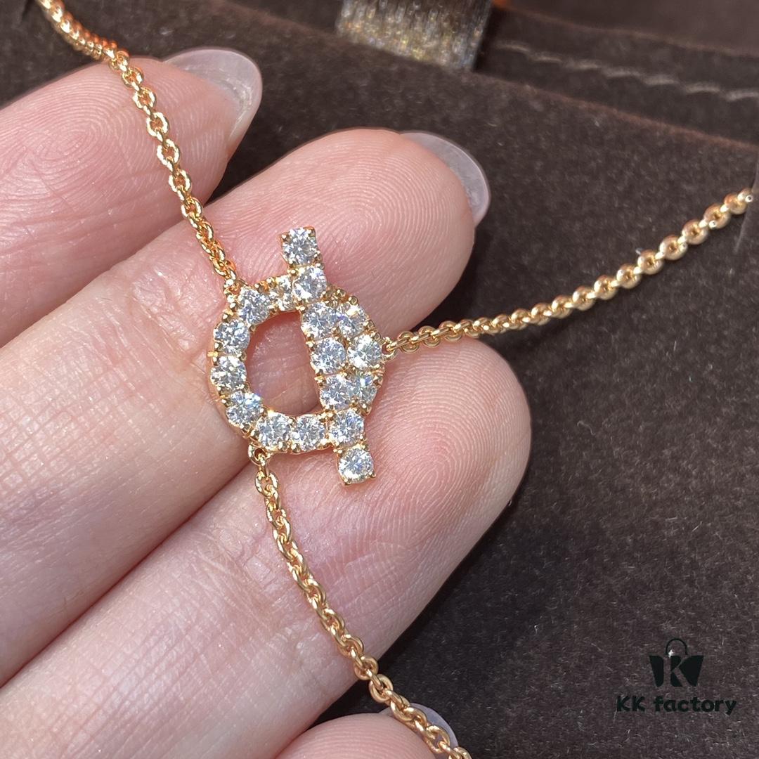 692fc91c99f2d84055c8907c Hermes Finesse Rose Gold Diamond Y Necklace and Bracelet, Mini Hollow-out Circle with Bar Design, Exquisite Craftsmanship, CNC Precision Carved, Imported Silicon Titanium Diamonds, Hand-Set Stones, Jewelry-Grade Finish