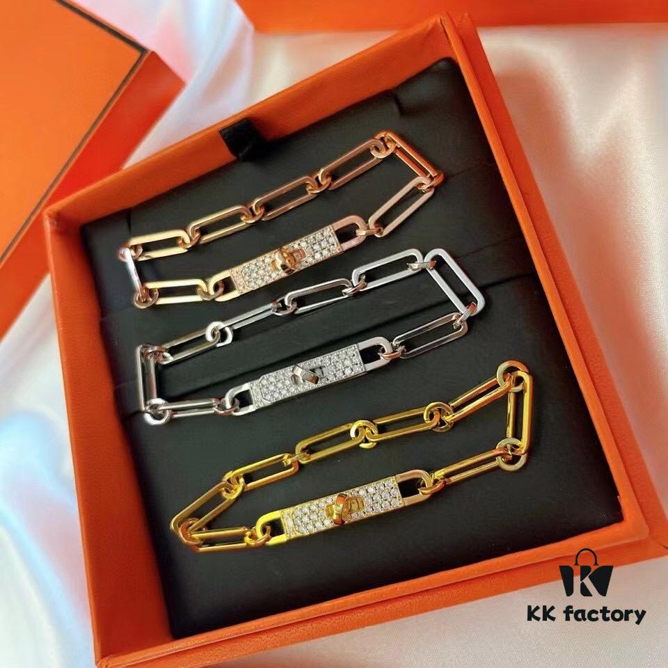 692fc92499f2d84055c89089 New Arrival Hermès Kelly Series Bracelet, Pure Silver with Thick Gold Plating, Standard 18K Rose Gold Tone, Lightweight and Elegant Design, Iconic Kelly Lock Closure, A Must-Have Accessory for Stylish Women