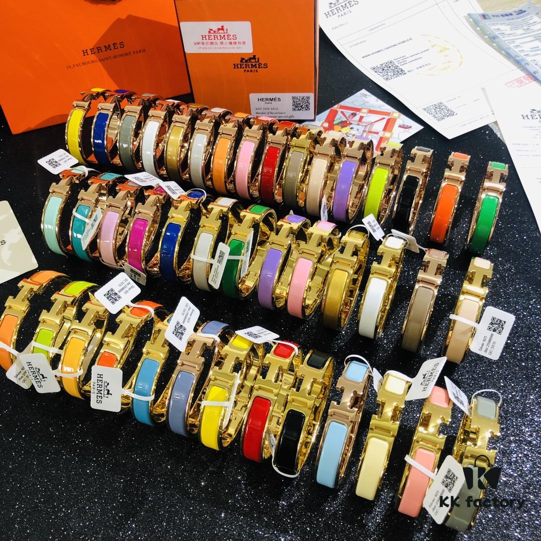 692fc92f99f2d84055c890a2 Hermès High-Replica Enamel 'Clic H' Bracelet in Rose Gold – Complete Set with Stickers, Tags, and Receipts – Classic Couple's Design, Sizes 17 & 19