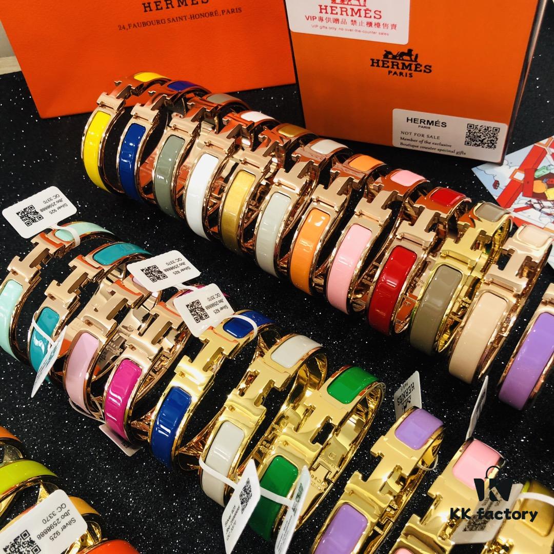 692fc93199f2d84055c890a7 Hermès High-Replica Enamel 'Clic H' Bracelet in Rose Gold – Complete Set with Stickers, Tags, and Receipts – Classic Couple's Design, Sizes 17 & 19